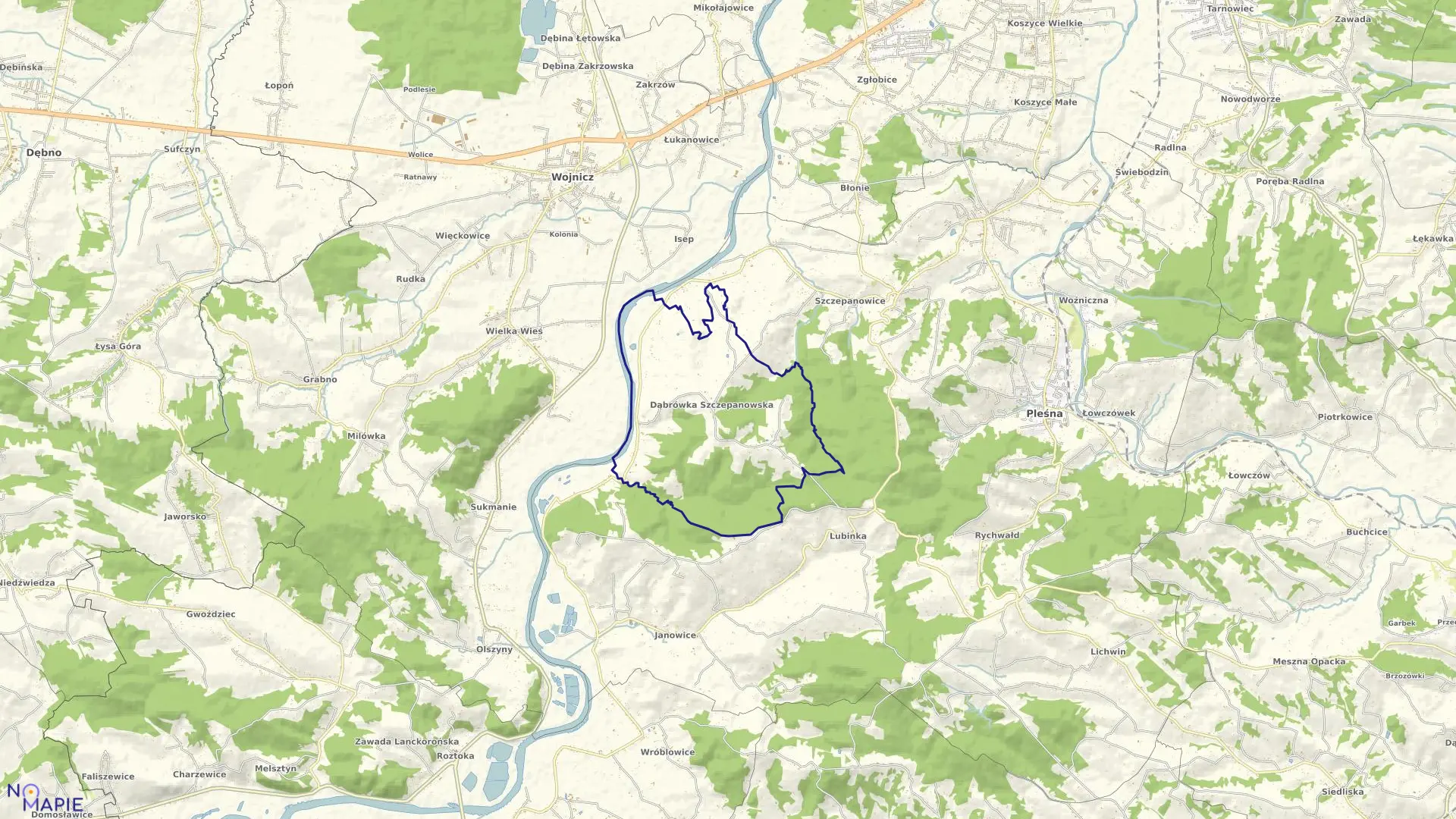 Mapa obrębu Dąbrówka Szczepanowska w gminie Pleśna