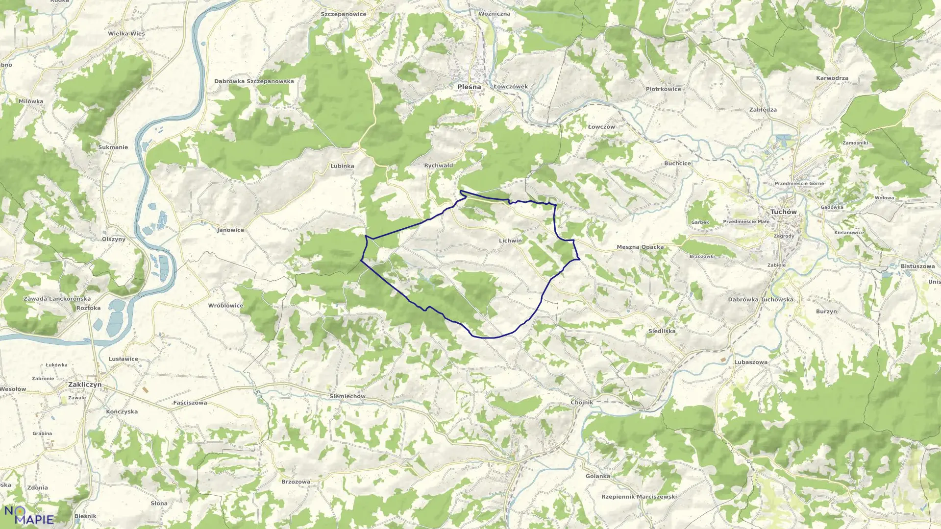 Mapa obrębu Lichwin w gminie Pleśna