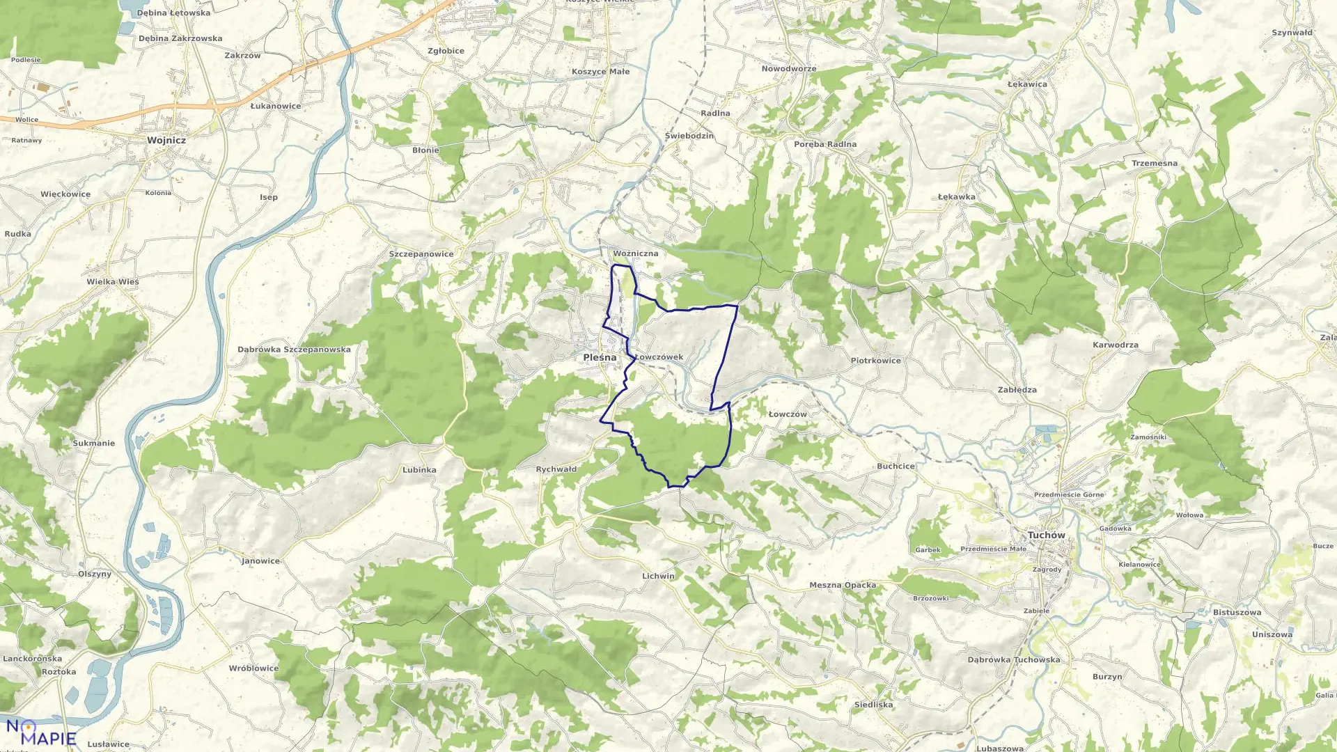 Mapa obrębu Łowczówek w gminie Pleśna