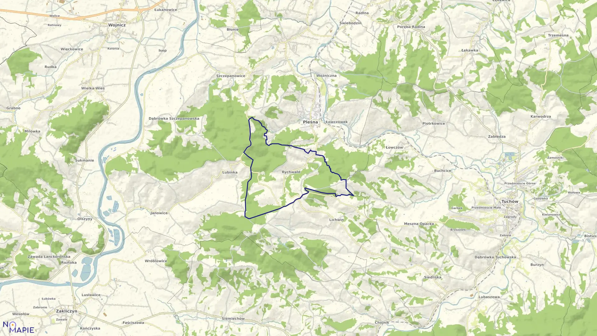 Mapa obrębu Rychwałd w gminie Pleśna