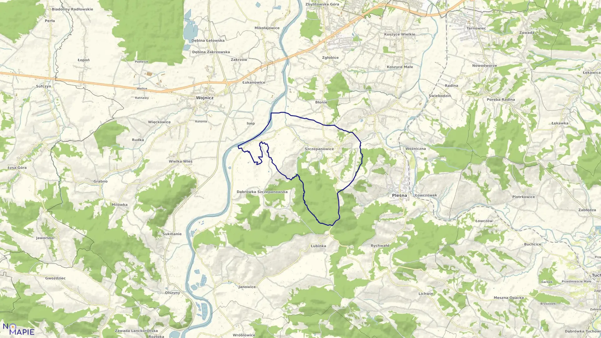 Mapa obrębu Szczepanowice w gminie Pleśna